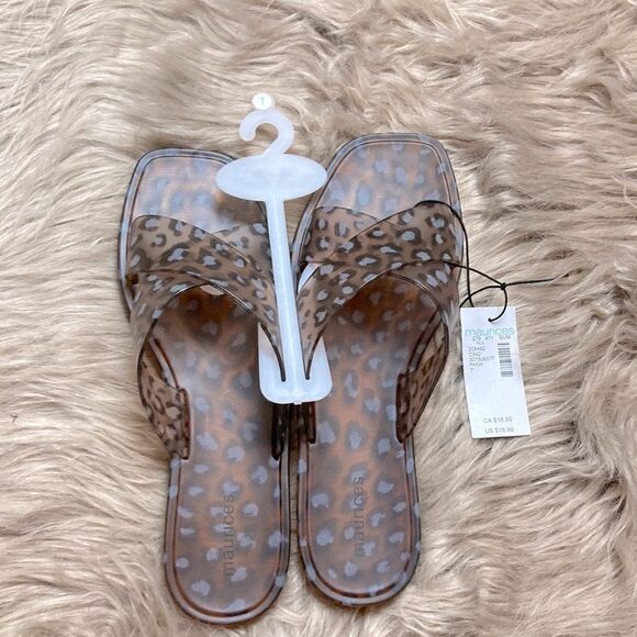 Maurice’s Paige Leopard Jelly Sandal Square Open-toe Crisscross Front Slip-on - Picture 3 of 8